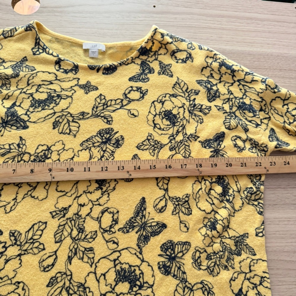 J. Jill Knit Sweater Large Yellow Floral Butterfly Excellent - Picture 4 of 7